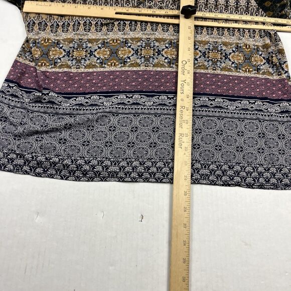 Lucky Brand Boho Patchwork Print Ruffle Trim Blouse Large Festival Soft Flowy - Picture 7 of 11